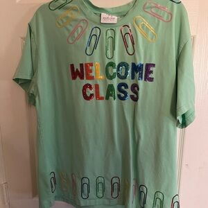Mint Green Short Sleeve Tee with Colorful Sequin Design